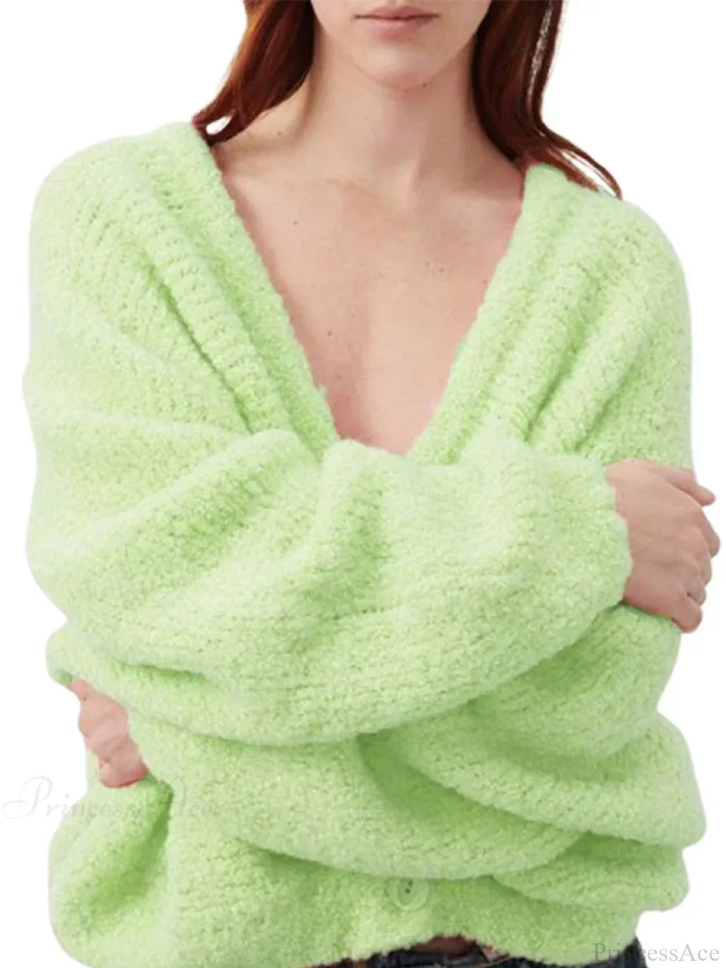 Fuzzy V-Neck Button-Front Cardigan
