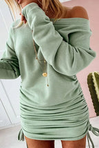 Gathering Dress With Drop Shoulder And Drawstring