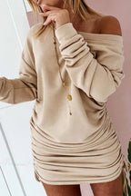 Gathering Dress With Drop Shoulder And Drawstring