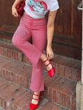 Gingham Red High Waist Flare Plaid Pant