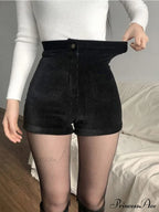 Goth High Waist Spring Autumn Tight Stretch Y2K Corduroy Casual Pants Short