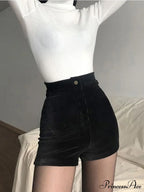 Goth High Waist Spring Autumn Tight Stretch Y2K Corduroy Casual Pants Short