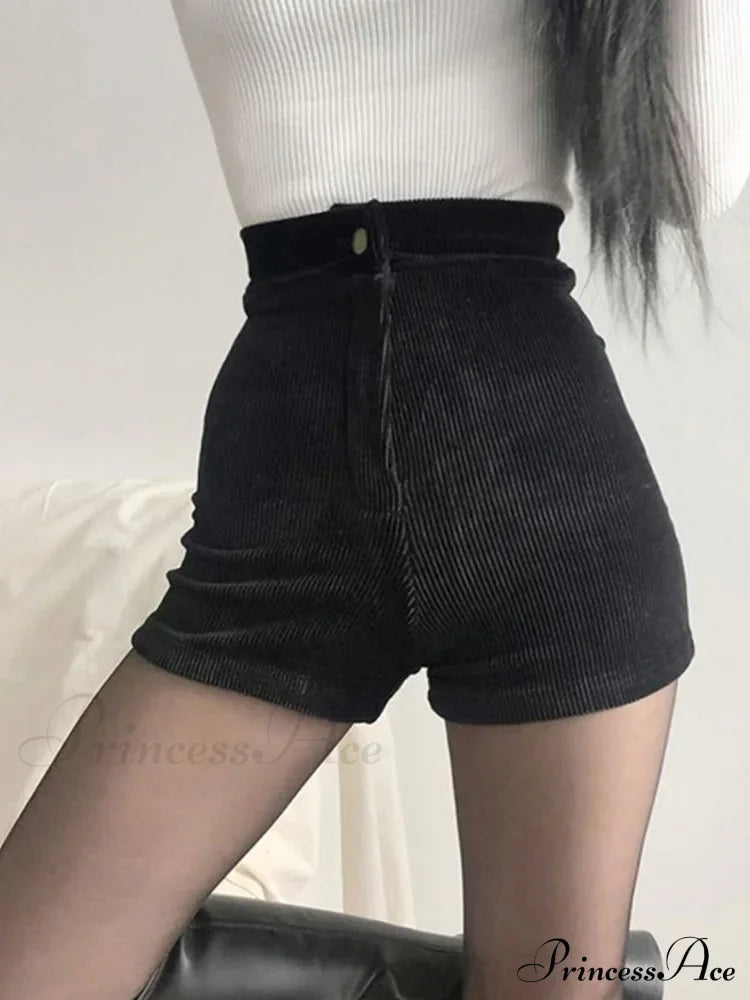 Goth High Waist Spring Autumn Tight Stretch Y2K Corduroy Casual Pants Short