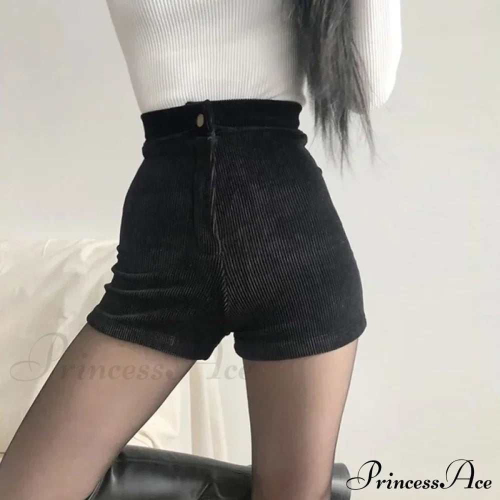 Goth High Waist Spring Autumn Tight Stretch Y2K Corduroy Casual Pants Short