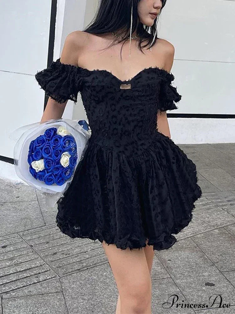 Gothic Lolita Vintage High Waist Black Ball Gown Goth Puff Sleeve V-Neck Dress
