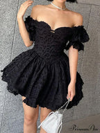 Gothic Lolita Vintage High Waist Black Ball Gown Goth Puff Sleeve V-Neck Dress