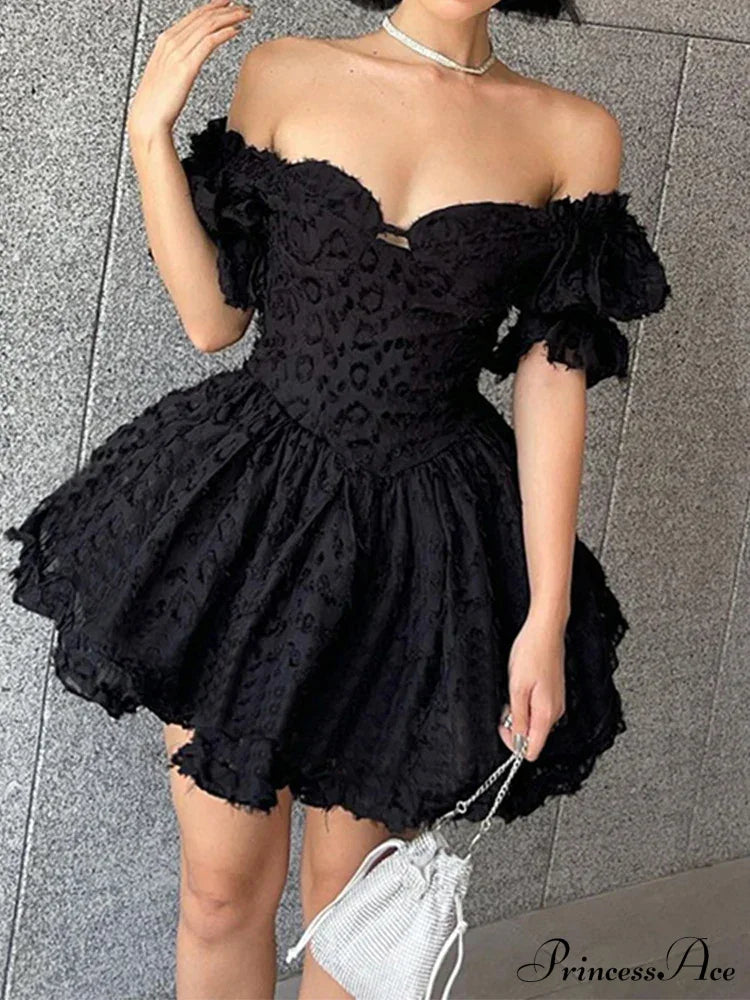 Gothic Lolita Vintage High Waist Black Ball Gown Goth Puff Sleeve V-Neck Dress