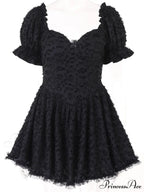 Gothic Lolita Vintage High Waist Black Ball Gown Goth Puff Sleeve V-Neck Dress