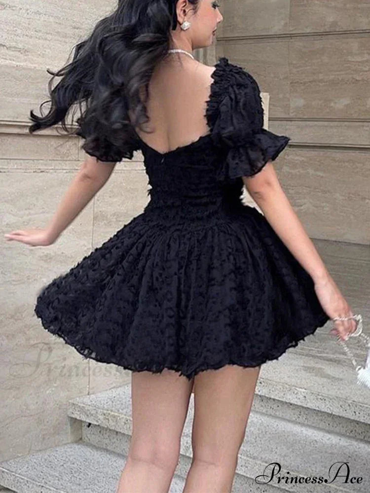 Gothic Lolita Vintage High Waist Black Ball Gown Goth Puff Sleeve V-Neck Dress