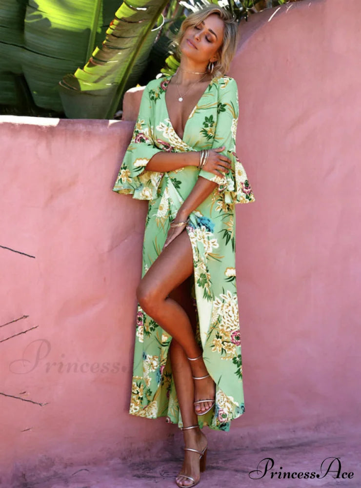 Gown Flowered For Neck Design Full-Length Vintage Warm-Season V Women