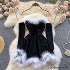 Gown Red For Backless Furry Strapless Elegant - Women Party Year/Christmas/Femme