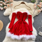Gown Red For Backless Furry Strapless Elegant - Women Party Year/Christmas/Femme