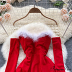 Gown Red For Backless Furry Strapless Elegant - Women Party Year/Christmas/Femme