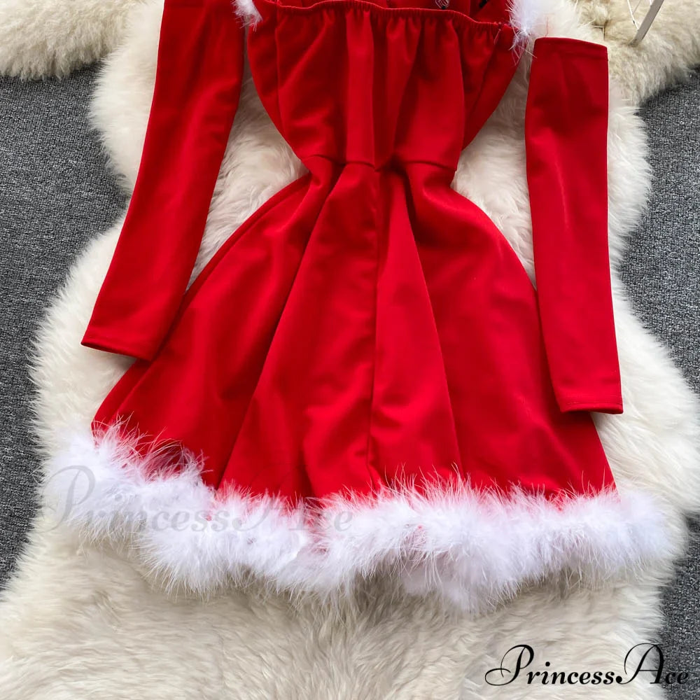 Gown Red For Backless Furry Strapless Elegant - Women Party Year/Christmas/Femme