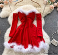 Gown Red For Backless Furry Strapless Elegant - Women Party Year/Christmas/Femme