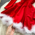 Gown Red For Backless Furry Strapless Elegant - Women Party Year/Christmas/Femme
