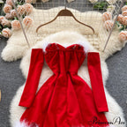 Gown Red For Backless Furry Strapless Elegant - Women Party Year/Christmas/Femme