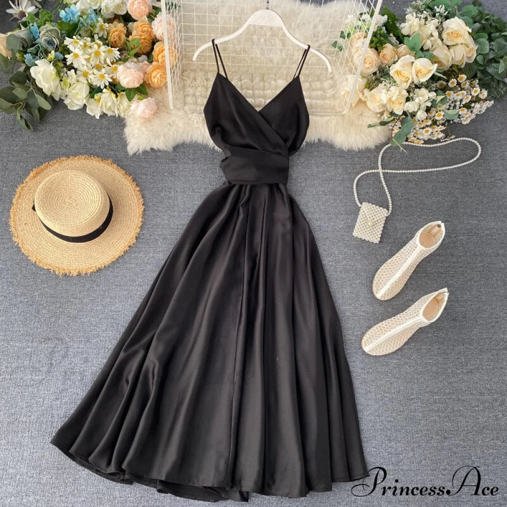 Gown Spaghetti Backless V Women Neck Tank Full-Length Robe Party Strap Long Dresses Festive Warm-Season Vestidos