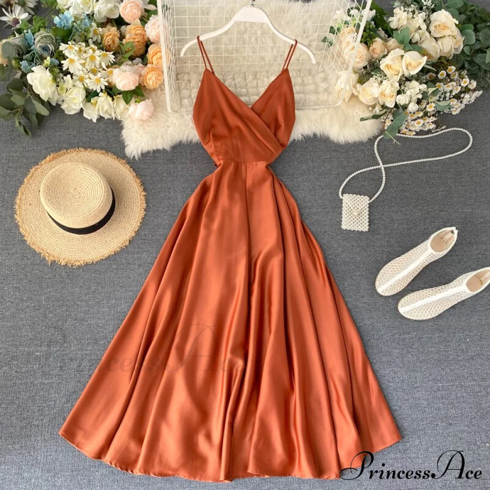 Gown Spaghetti Backless V Women Neck Tank Full-Length Robe Party Strap Long Dresses Festive Warm-Season Vestidos