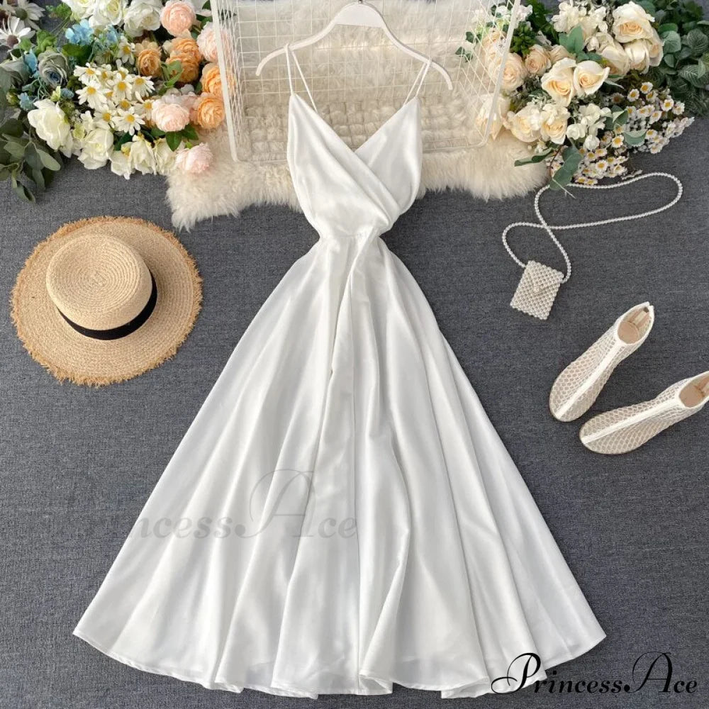 Gown Spaghetti Backless V Women Neck Tank Full-Length Robe Party Strap Long Dresses Festive Warm-Season Vestidos