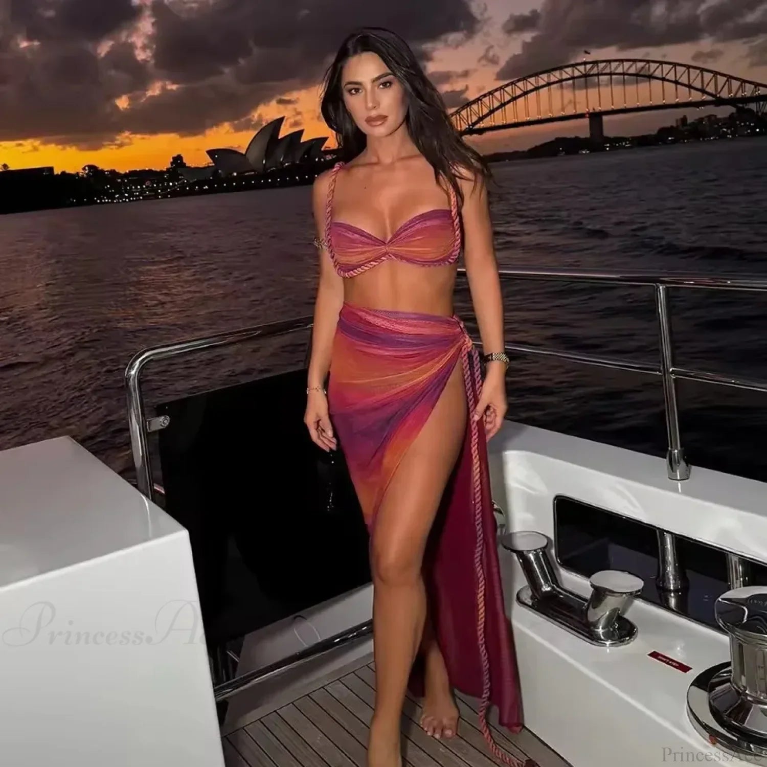 Gradient Bikini Set With Long Skirt Three Piece Swimsuit