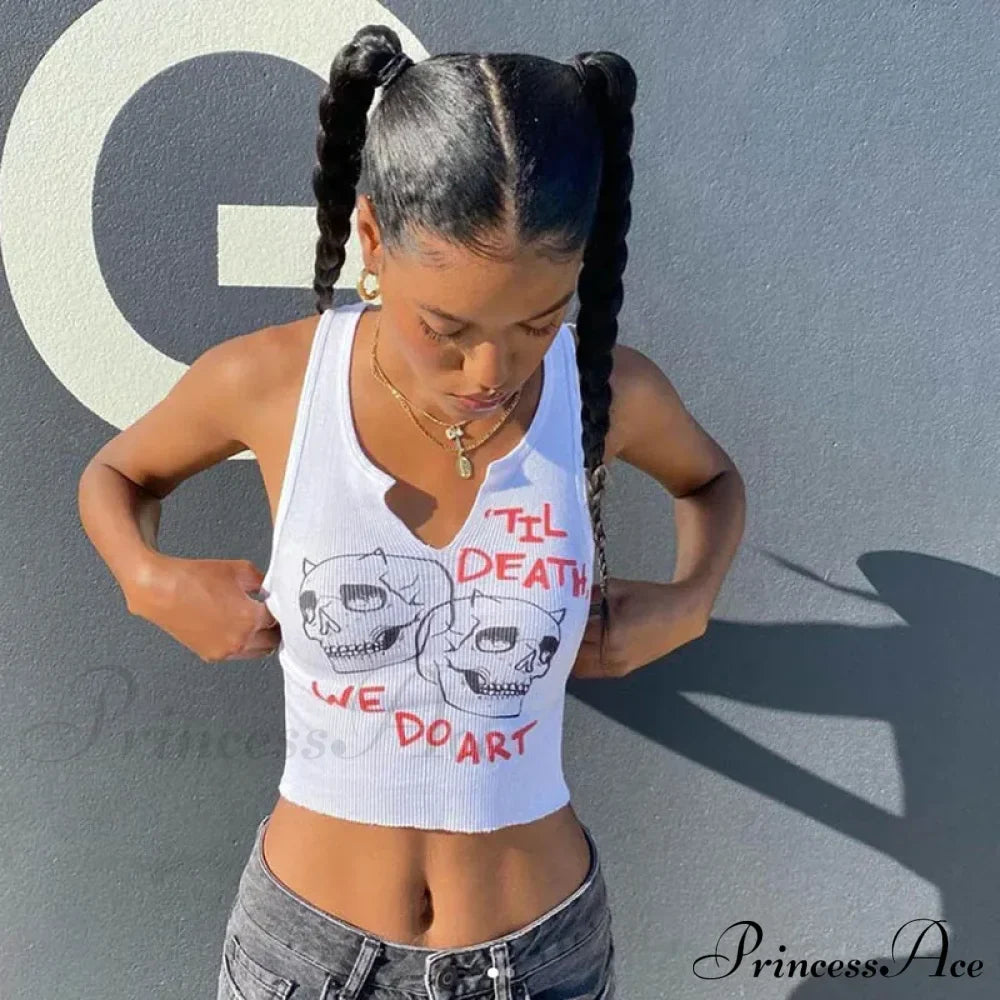 Graphic Cyber Streetwear Women Sleeveless Activity Harajuku Skinny Crops Tank Top