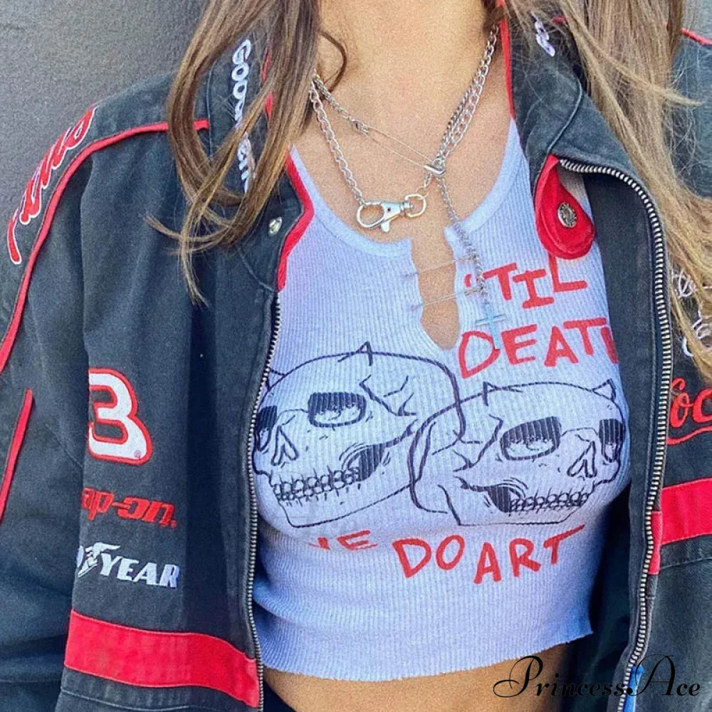 Graphic Cyber Streetwear Women Sleeveless Activity Harajuku Skinny Crops Tank Top