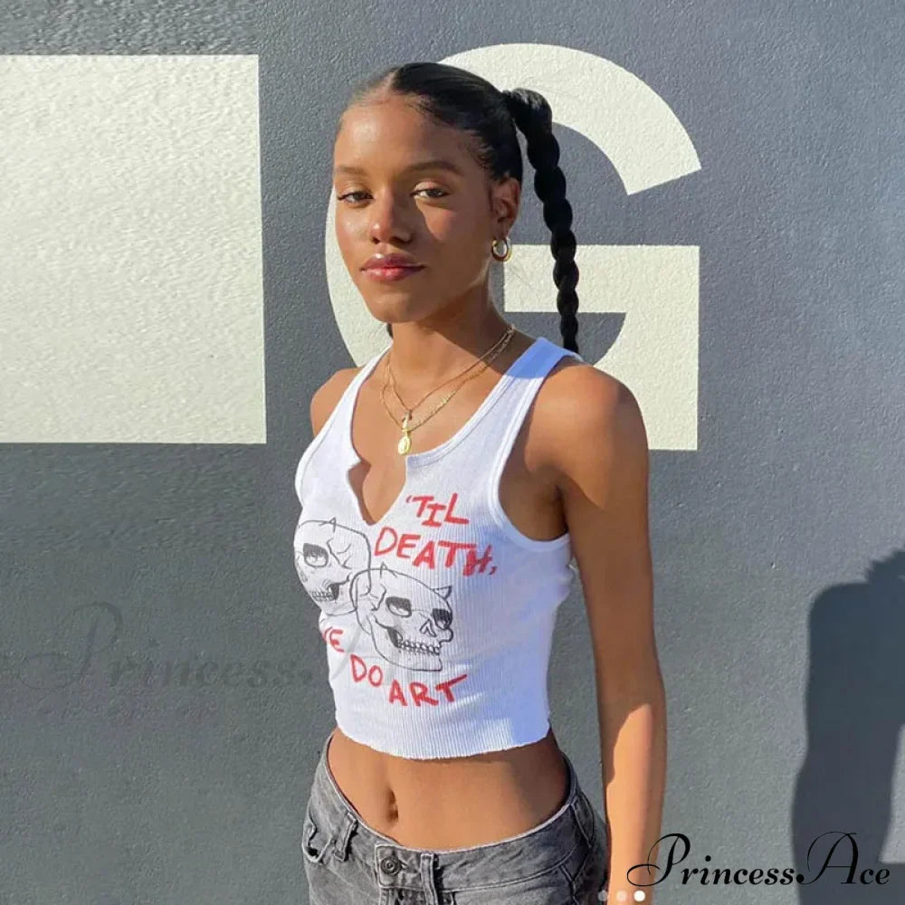 Graphic Cyber Streetwear Women Sleeveless Activity Harajuku Skinny Crops Tank Top