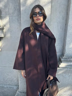 Gray Woolen Turn-Down Collar Overcoat