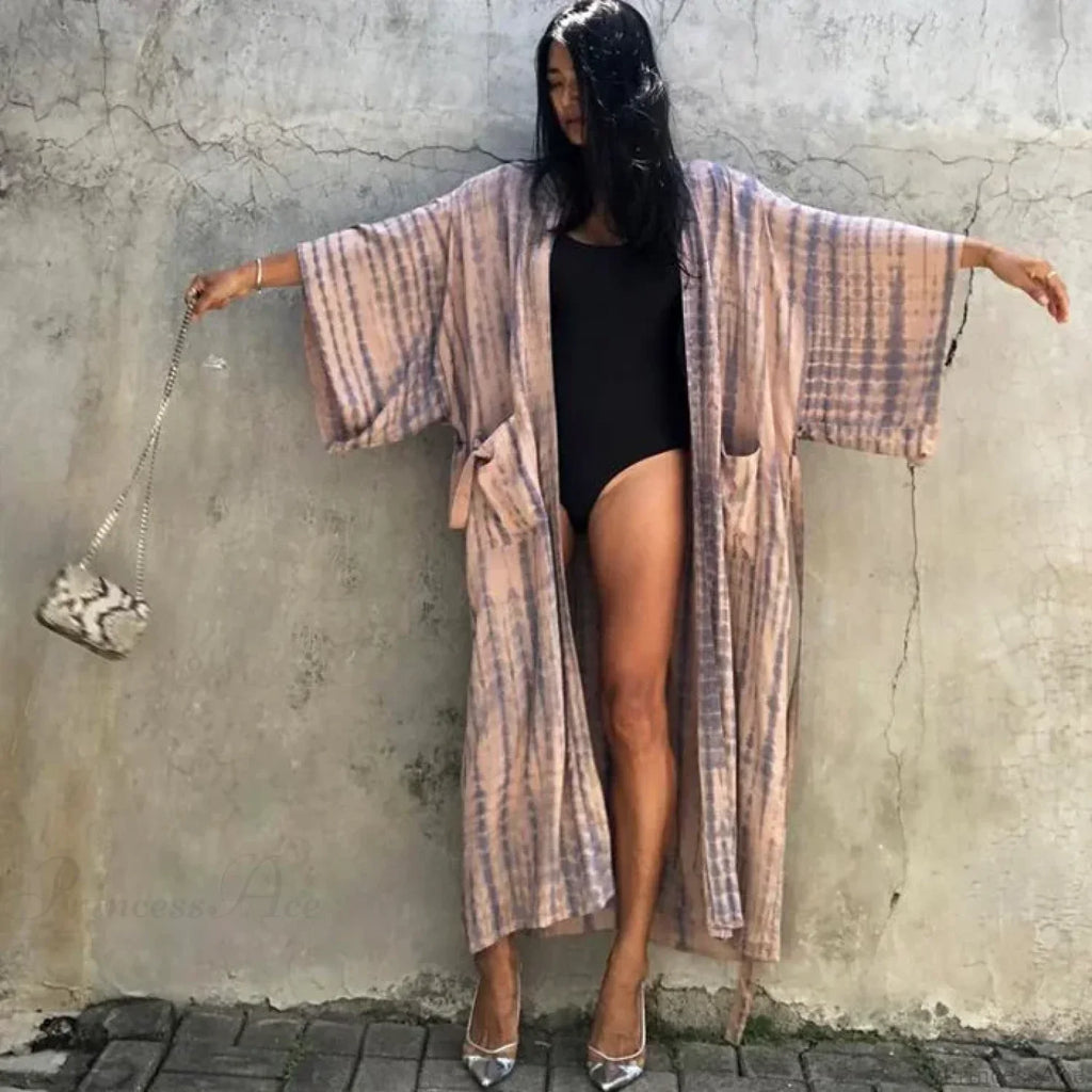 Green Printed Silky Kimono Robe Boho Cover Up