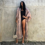 Green Printed Silky Kimono Robe Boho Cover Up