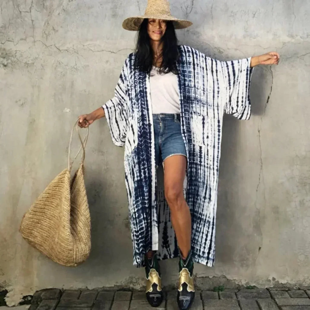 Green Printed Silky Kimono Robe Boho Cover Up