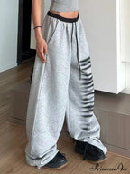 Grey Baggy Stylish Slit Patchwork Sweatpants&Nbsp;