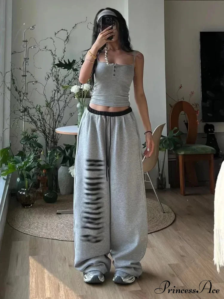 Grey Baggy Stylish Slit Patchwork Sweatpants&Nbsp;