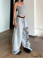 Grey Baggy Stylish Slit Patchwork Sweatpants&Nbsp;