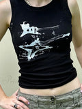 Guitar Print Sleeveless Y2K Casual Ribbed Women Crop Harajuku Vest 90S Street Outfits Tank Top