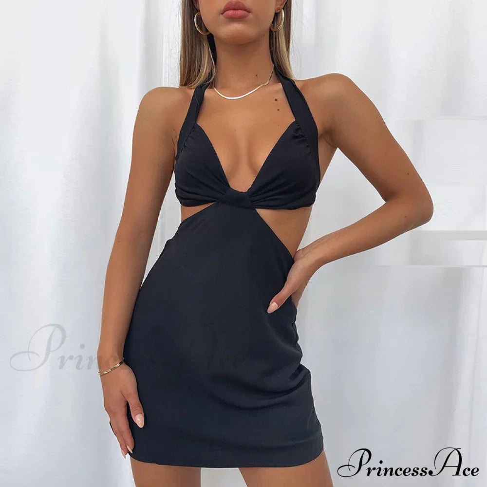Halter Backless Bandage Women Slim Bodycon Hollow Out Warm-Season Mini Strapless Party Gown Dress