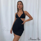 Halter Backless Bandage Women Slim Bodycon Hollow Out Warm-Season Mini Strapless Party Gown Dress