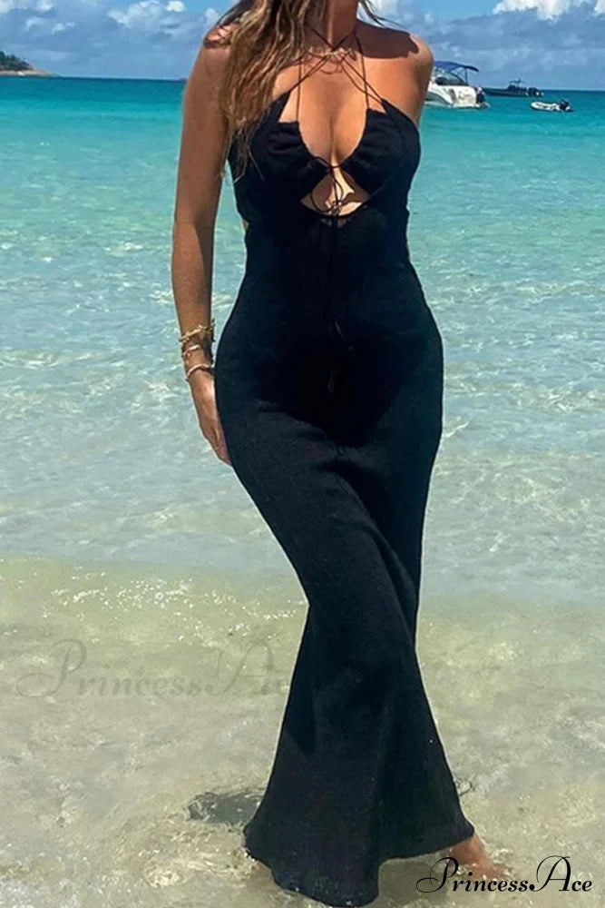 Halter Cutout Tie-Up Dress With Crisscross Design
