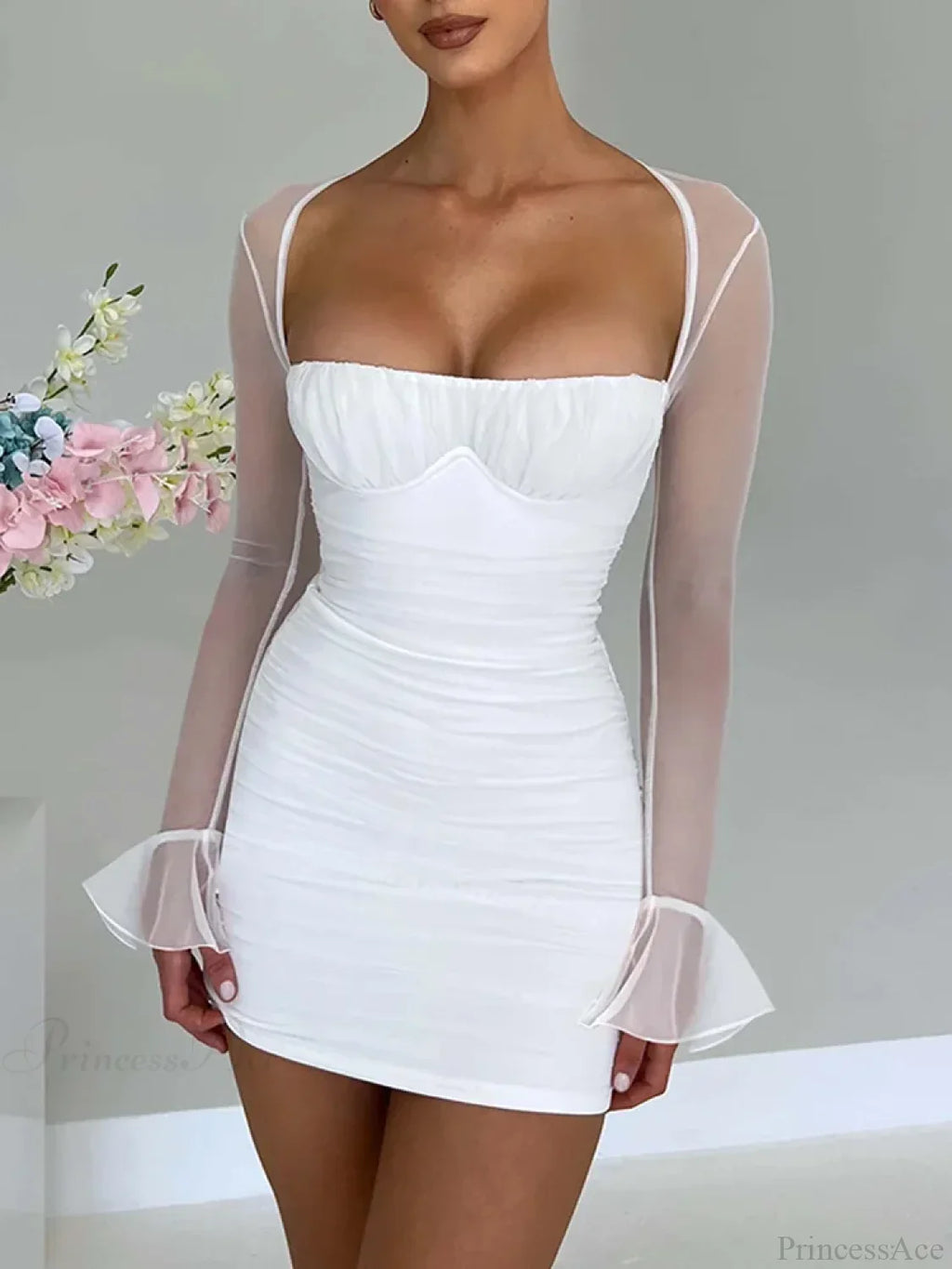 Halter Lace-Up Petal Mini Dress