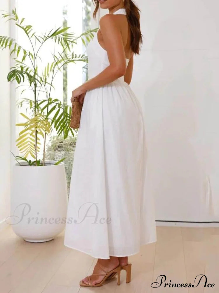 Halter Neck Waist Little Graceful Black Dress Mid Length