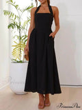 Halter Neck Waist Little Graceful Black Dress Mid Length