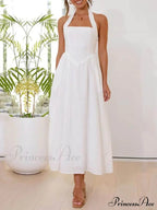 Halter Neck Waist Little Graceful Black Dress Mid Length