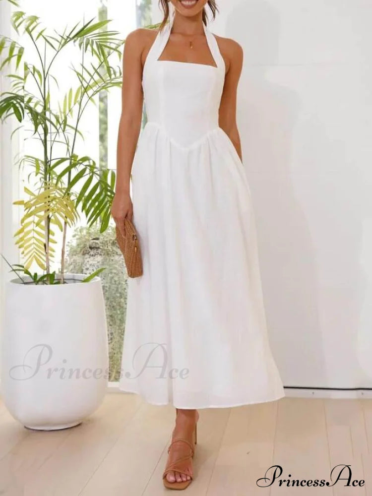 Halter Neck Waist Little Graceful Black Dress Mid Length