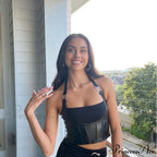 Hanging Neck Black Nightclub Matte Charm High Street Shrink Gather Navel Short Vest Tank Top