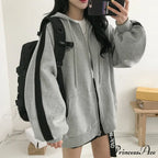 Harajuku Arm Long Hoodie Oversized - Fit Loose Boyfriend Style Street Casual Fleece Sweatshirt Material