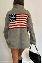 Harajuku Retro Us Flag High Neck Sweater