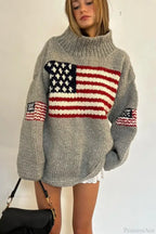 Harajuku Retro Us Flag High Neck Sweater