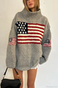Harajuku Retro Us Flag High Neck Sweater