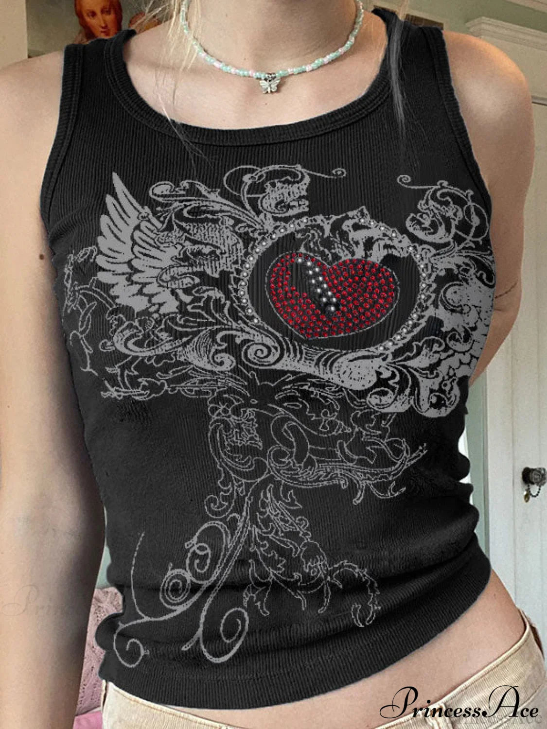 Heart Print Graceful White Crop Top
